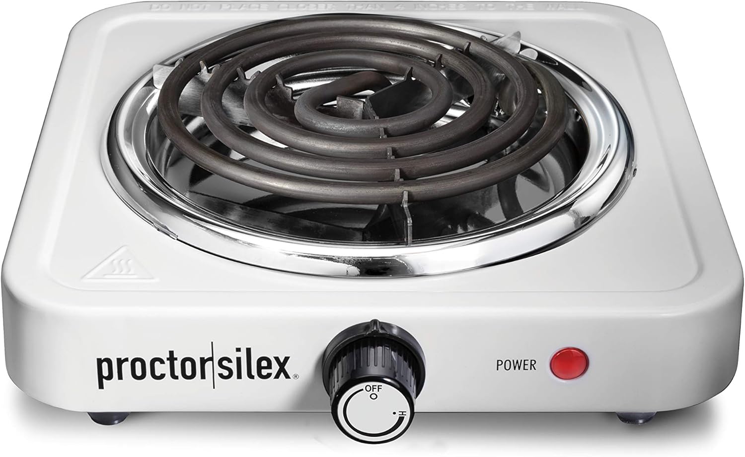 Proctor Silex Electric Stove, Single Burner Cooktop, Compact and Portable, Adjustable Temperature Hot Plate, 1200 Watts, White & Stainless (34106)