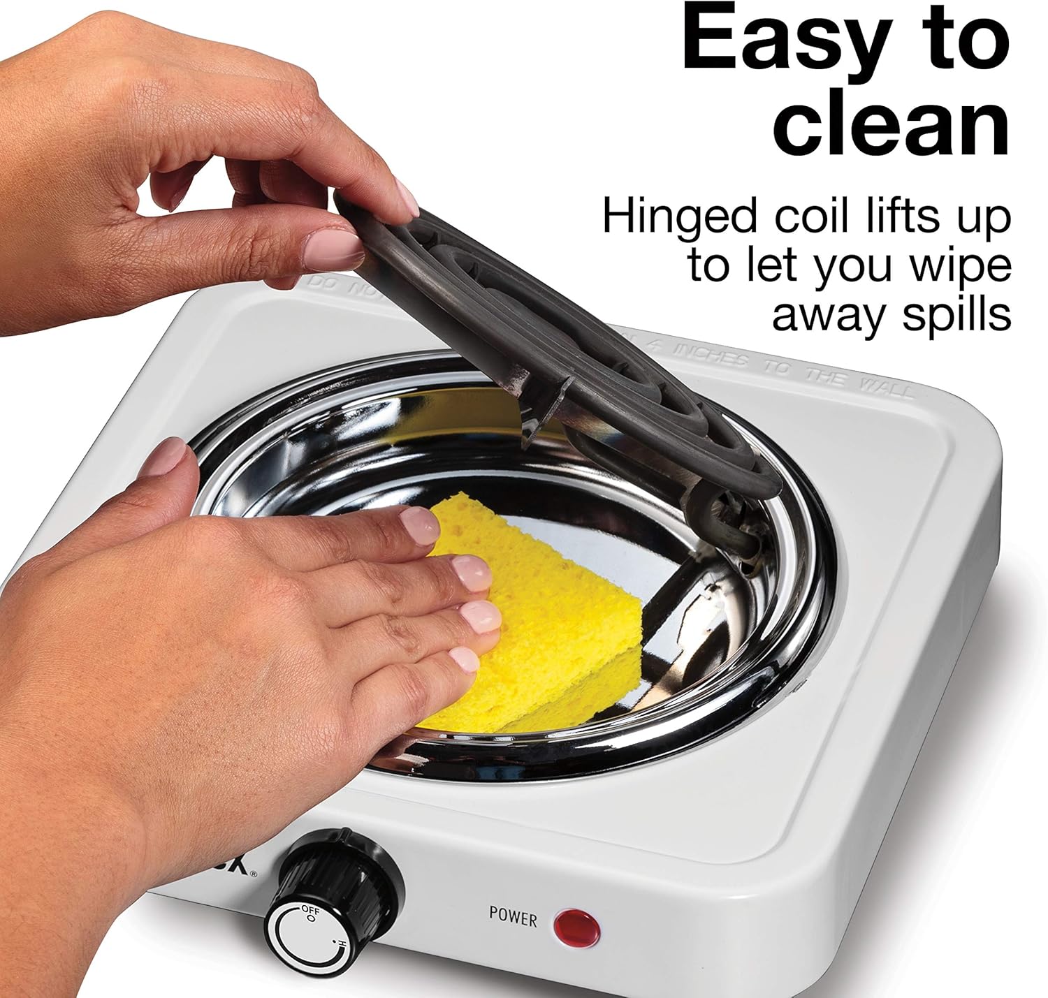 Proctor Silex Electric Stove, Single Burner Cooktop, Compact and Portable, Adjustable Temperature Hot Plate, 1200 Watts, White & Stainless (34106) - Image 6