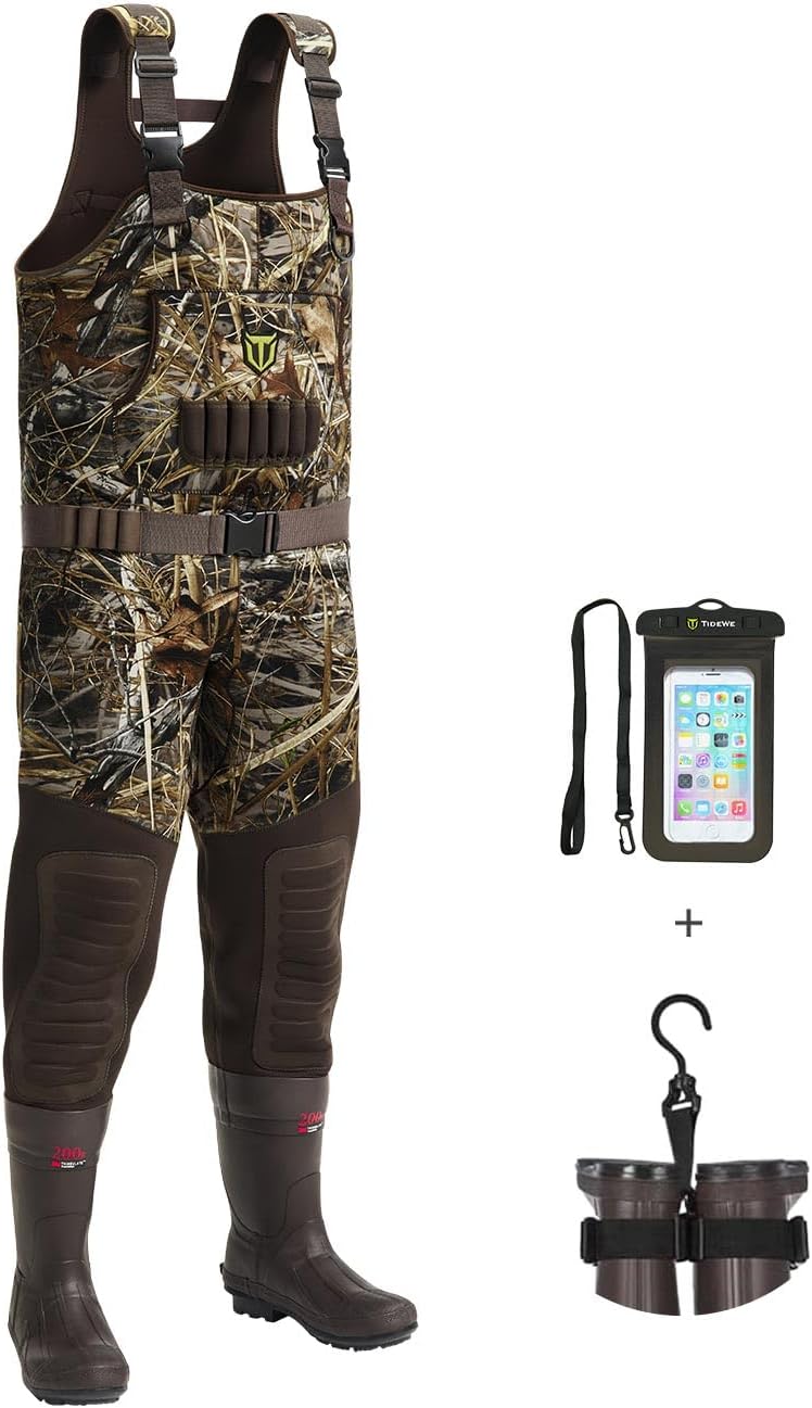 TIDEWE Hunting Waders with 200G Insulation Rubber Boots, Waterproof Cleated Neoprene Bootfoot Fishing Chest Waders