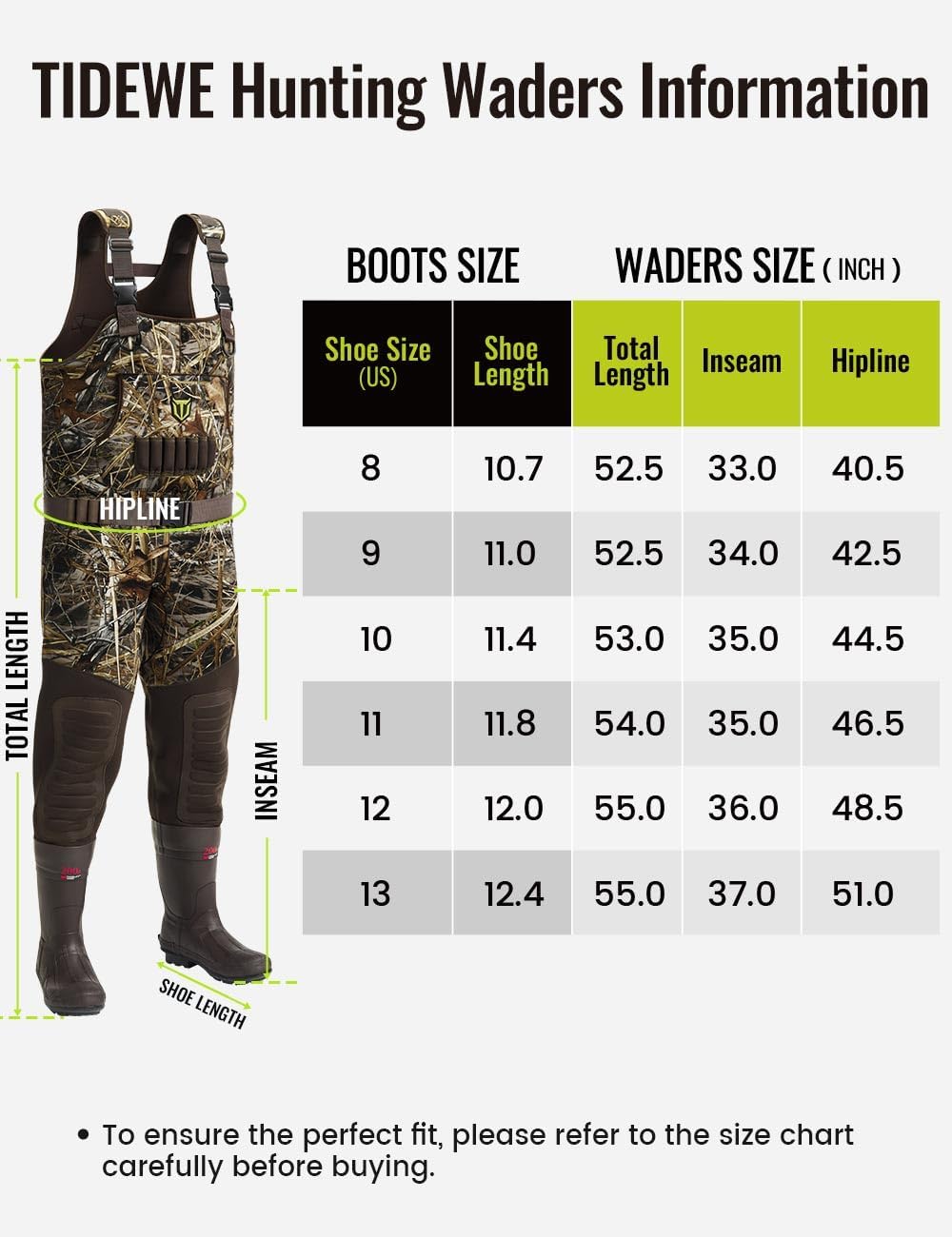 TIDEWE Hunting Waders with 200G Insulation Rubber Boots, Waterproof Cleated Neoprene Bootfoot Fishing Chest Waders - Image 6